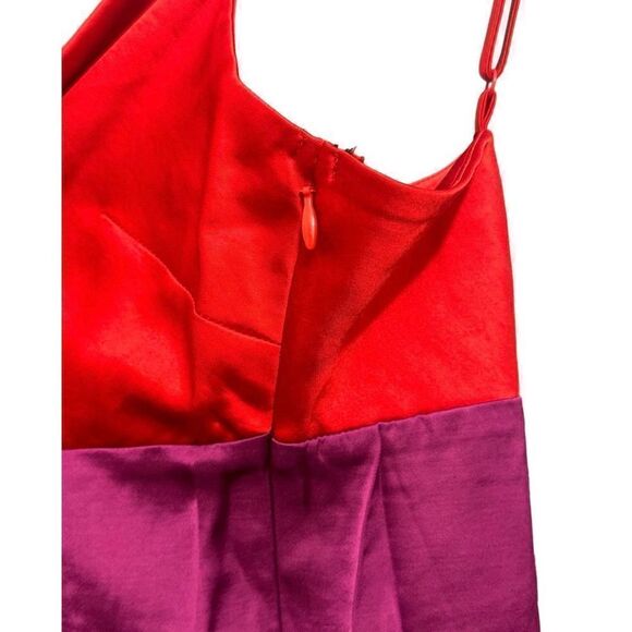 Express - Satin Color Block Tier Cowl Neck Midi Slip Dress - Small/ Red/Purple/B - Picture 9 of 16